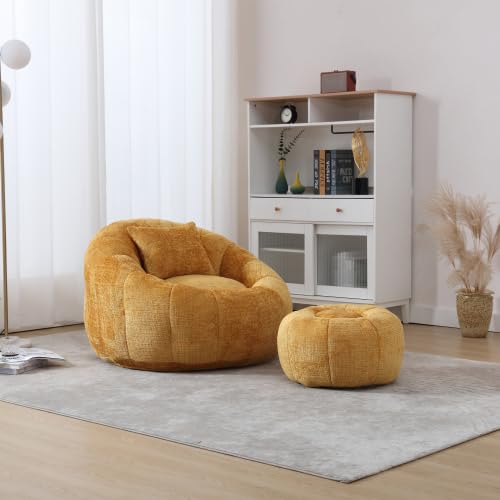 Oversized Round Bean Bag Chair with Ottoman & Pillow N872892