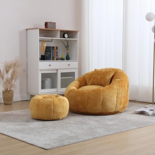 Oversized Round Bean Bag Chair with Ottoman & Pillow N872892