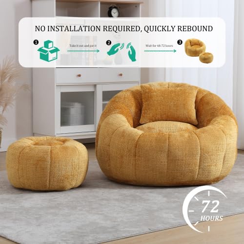 Oversized Round Bean Bag Chair with Ottoman & Pillow N872892