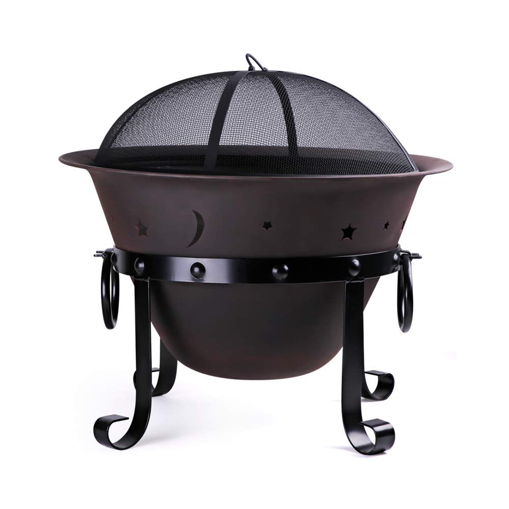 Cast Iron Round Fire Pit with Mesh Screen & Poker U808835