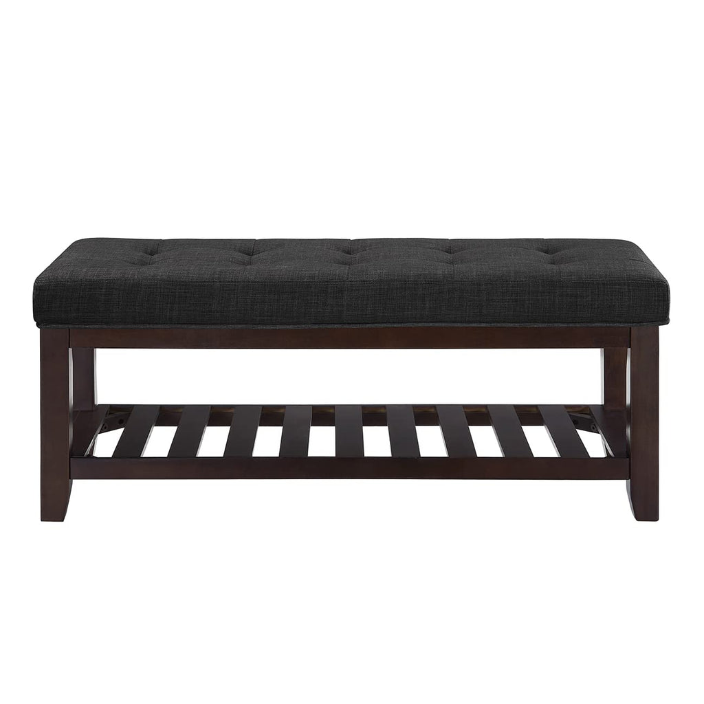 Large Rectangular Upholstered Tufted Linen Ottoman Bench P35823