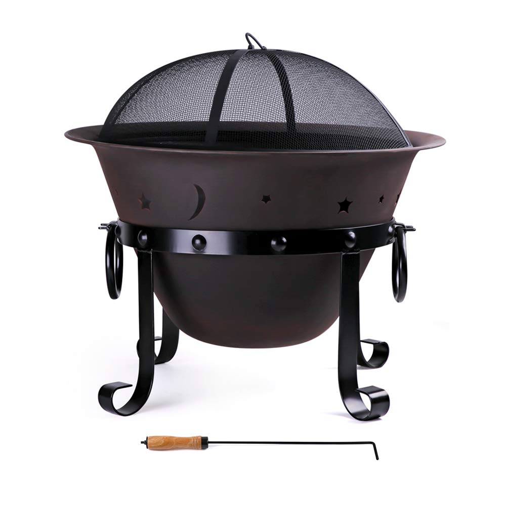 Cast Iron Round Fire Pit with Mesh Screen & Poker U808835