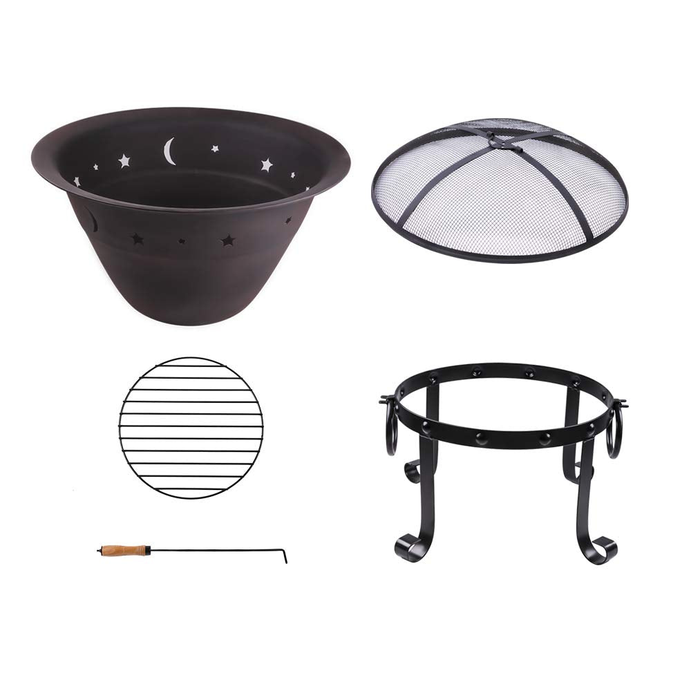 Cast Iron Round Fire Pit with Mesh Screen & Poker U808835
