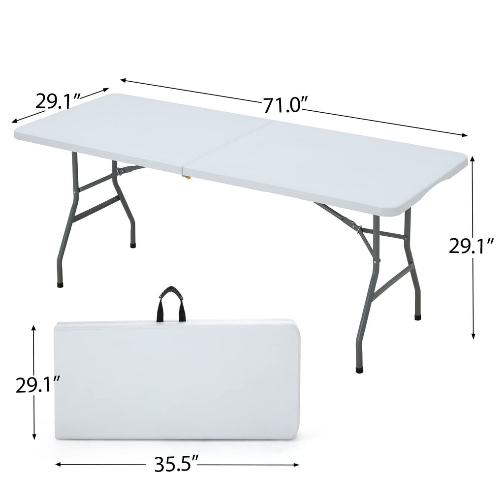6FT White Plastic Folding Table with Carrying Handle A472