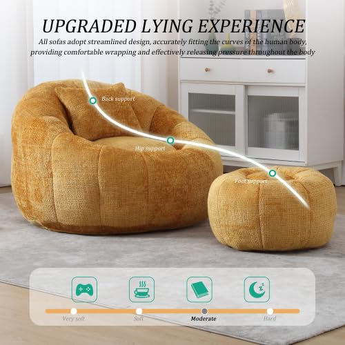Oversized Round Bean Bag Chair with Ottoman & Pillow N872892
