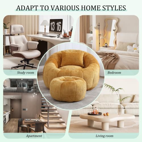 Oversized Round Bean Bag Chair with Ottoman & Pillow N872892