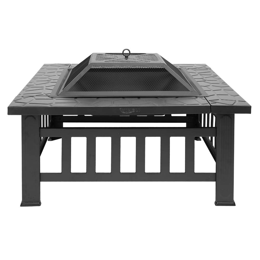 32" Metal Square Fire Pit with Charcoal Rack D739