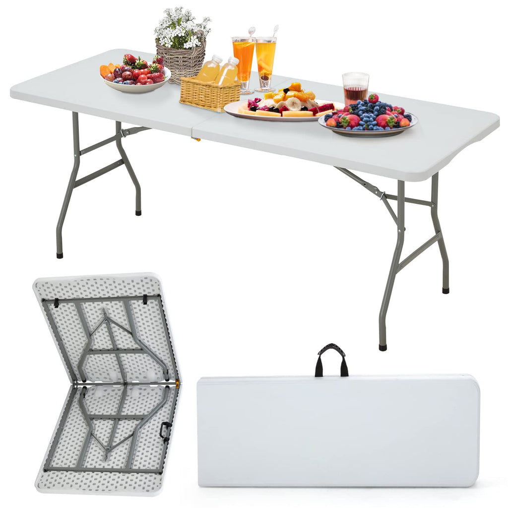 6FT White Plastic Folding Table with Carrying Handle A472
