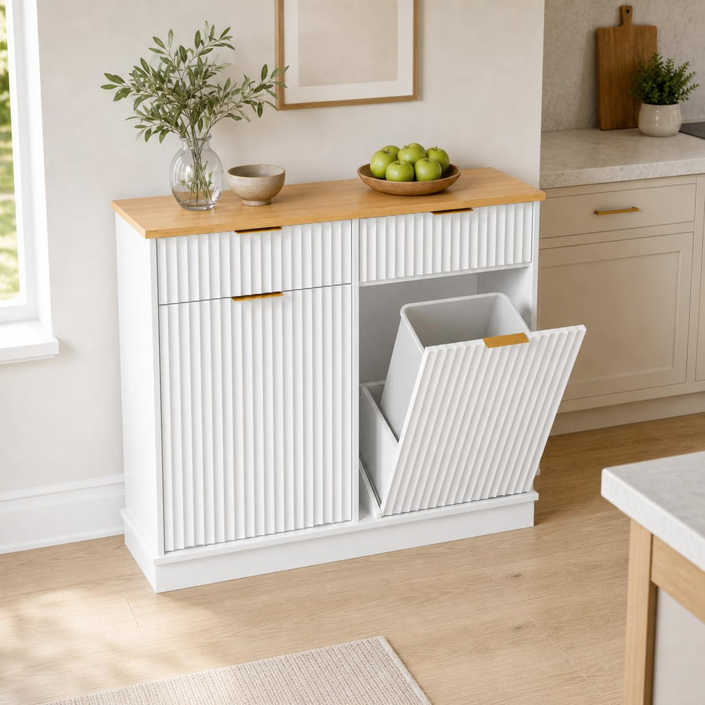 White Double Tilt Out Trash Can Cabinet Q383