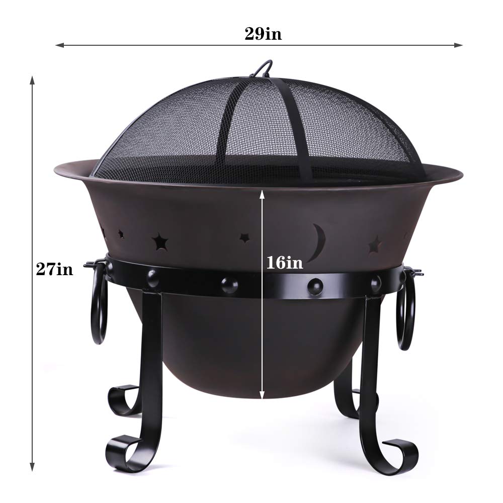 Cast Iron Round Fire Pit with Mesh Screen & Poker U808835