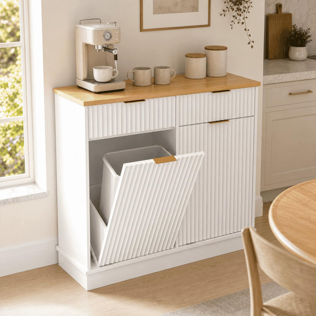 White Double Tilt Out Trash Can Cabinet Q383