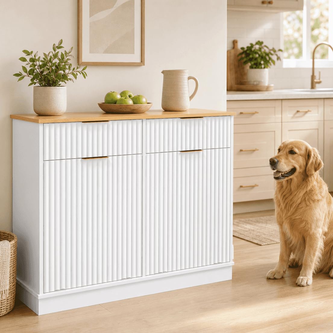 White Double Tilt Out Trash Can Cabinet Q383
