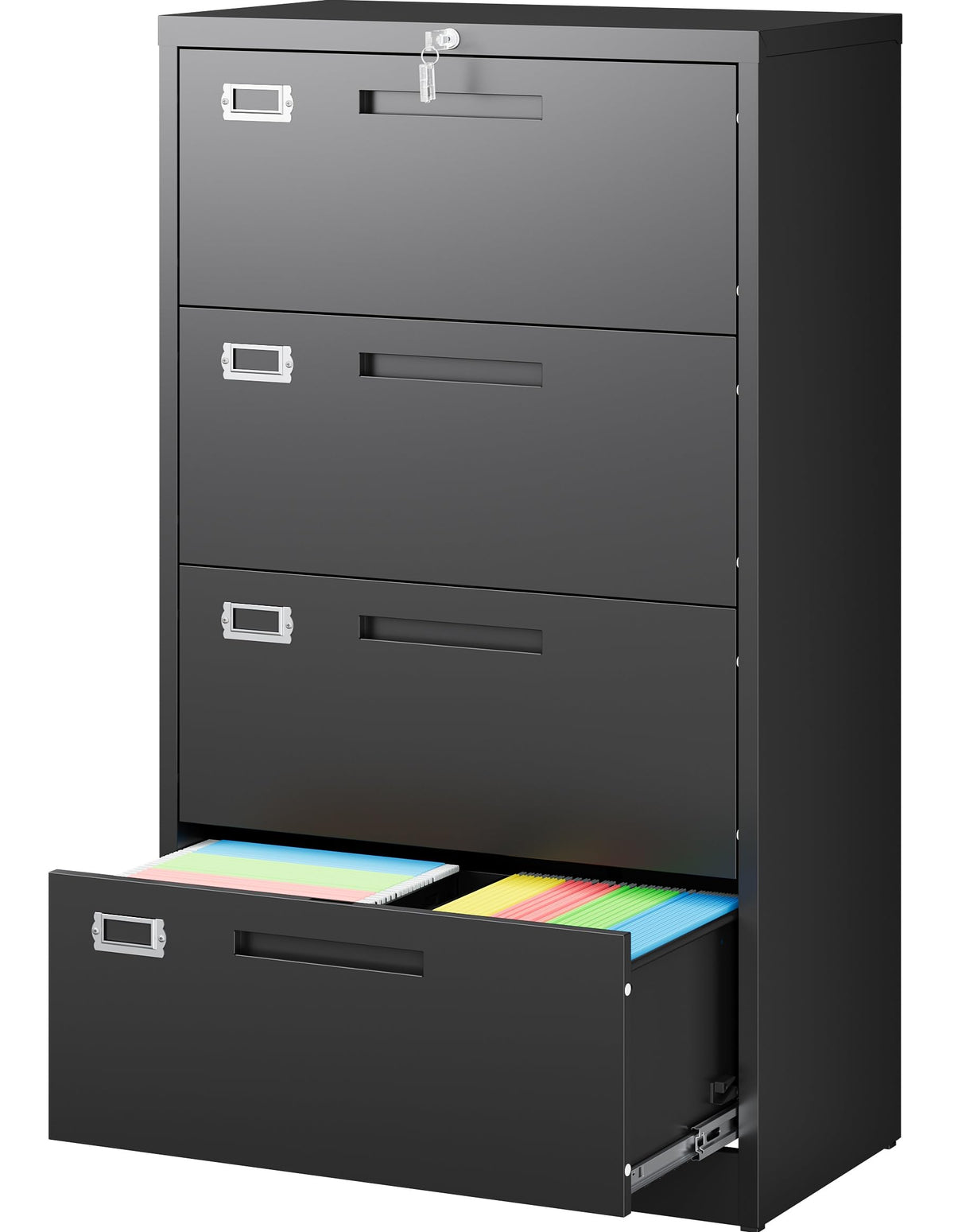 Black 4 Drawer Metal Lateral File Cabinet with Lock E881042