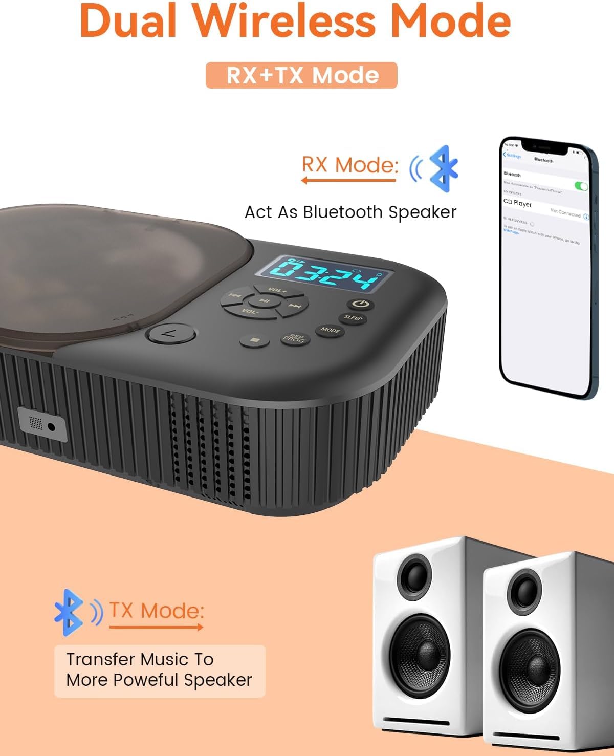 Portable Dual Stereo CD Player Black U7202