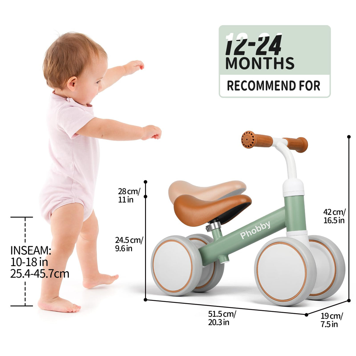 Green Adjustable Baby Balance Bike Y4637