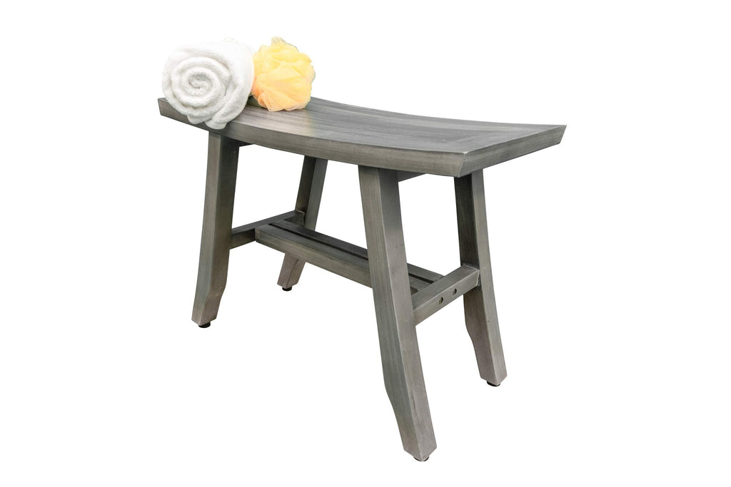24" Gray Teak Shower Bench with Curved Seat Q397223