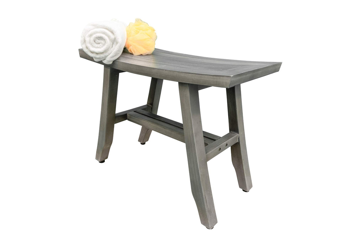 24" Gray Teak Shower Bench with Curved Seat Q397223
