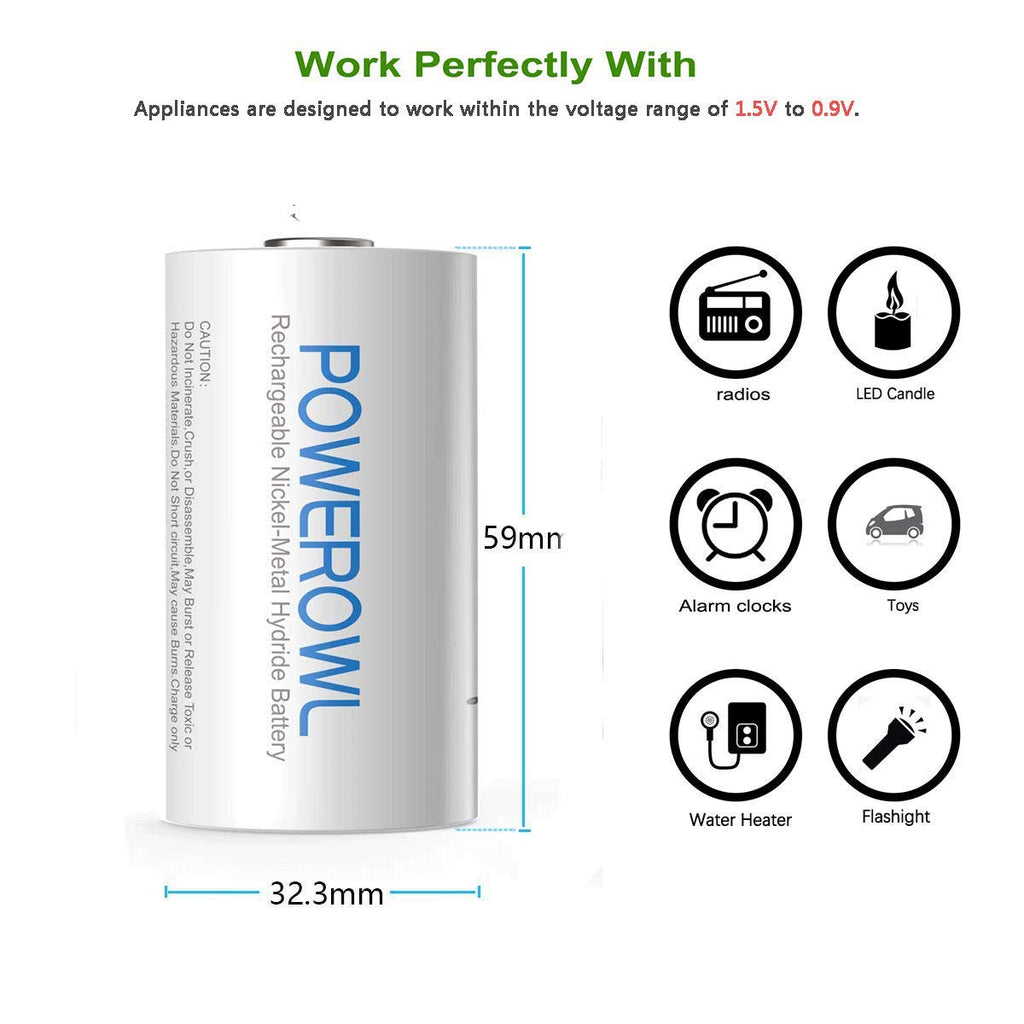Rechargeable D Batteries 10000mah NiMH 4 Count S367