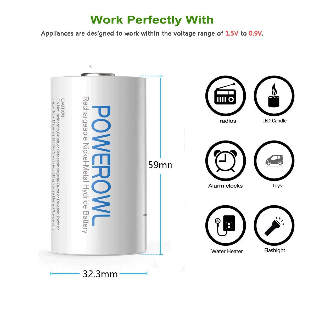 Rechargeable D Batteries 10000mah NiMH 4 Count S367