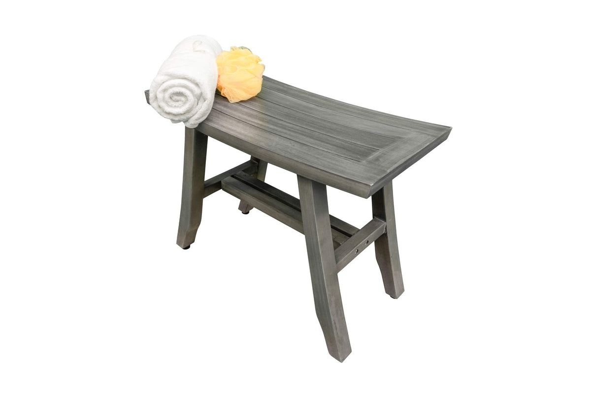 24" Gray Teak Shower Bench with Curved Seat Q397223