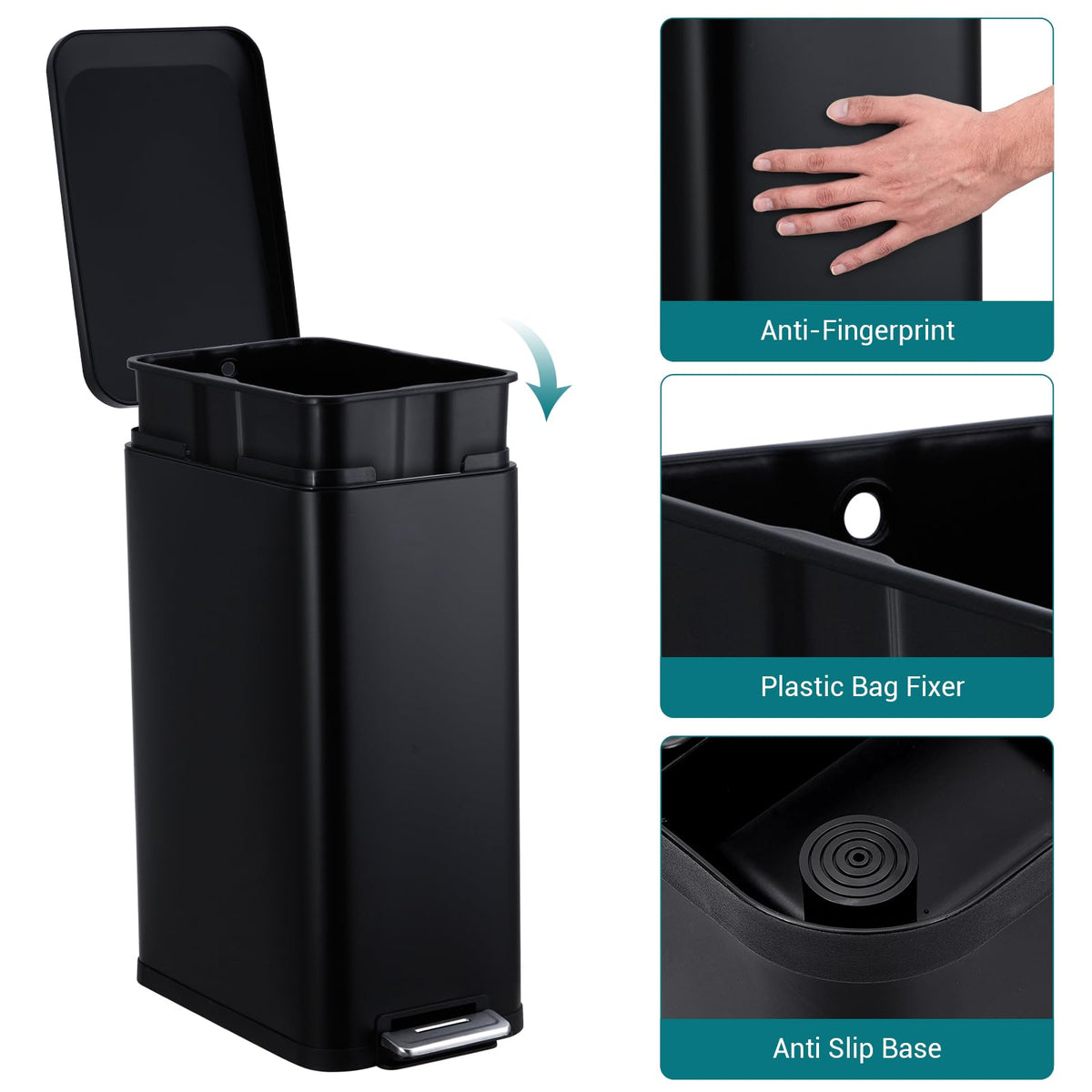 50L Slim Stainless Steel Trash Can with Lid U96495