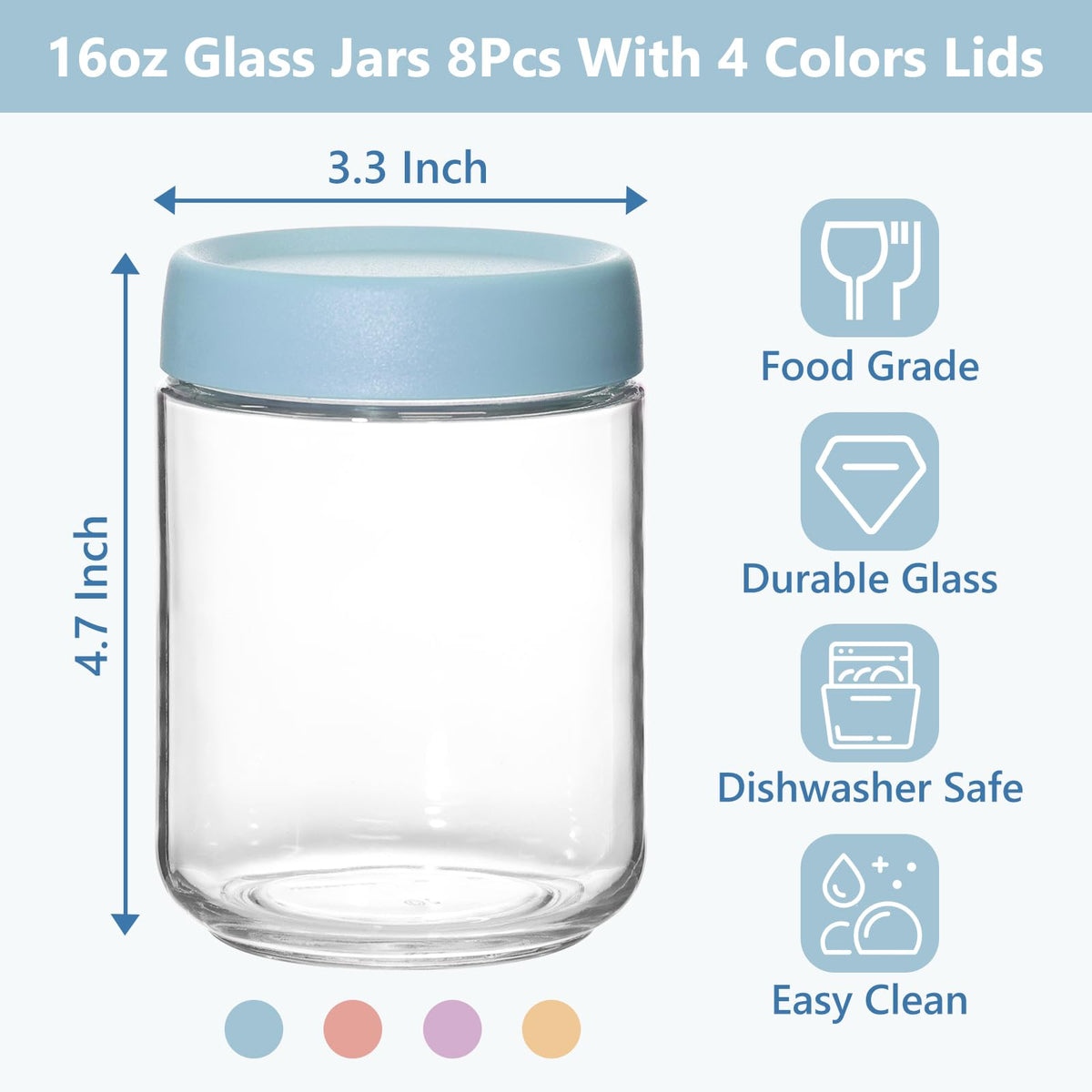 8Pcs 16oz Glass Overnight Oats Containers R483277