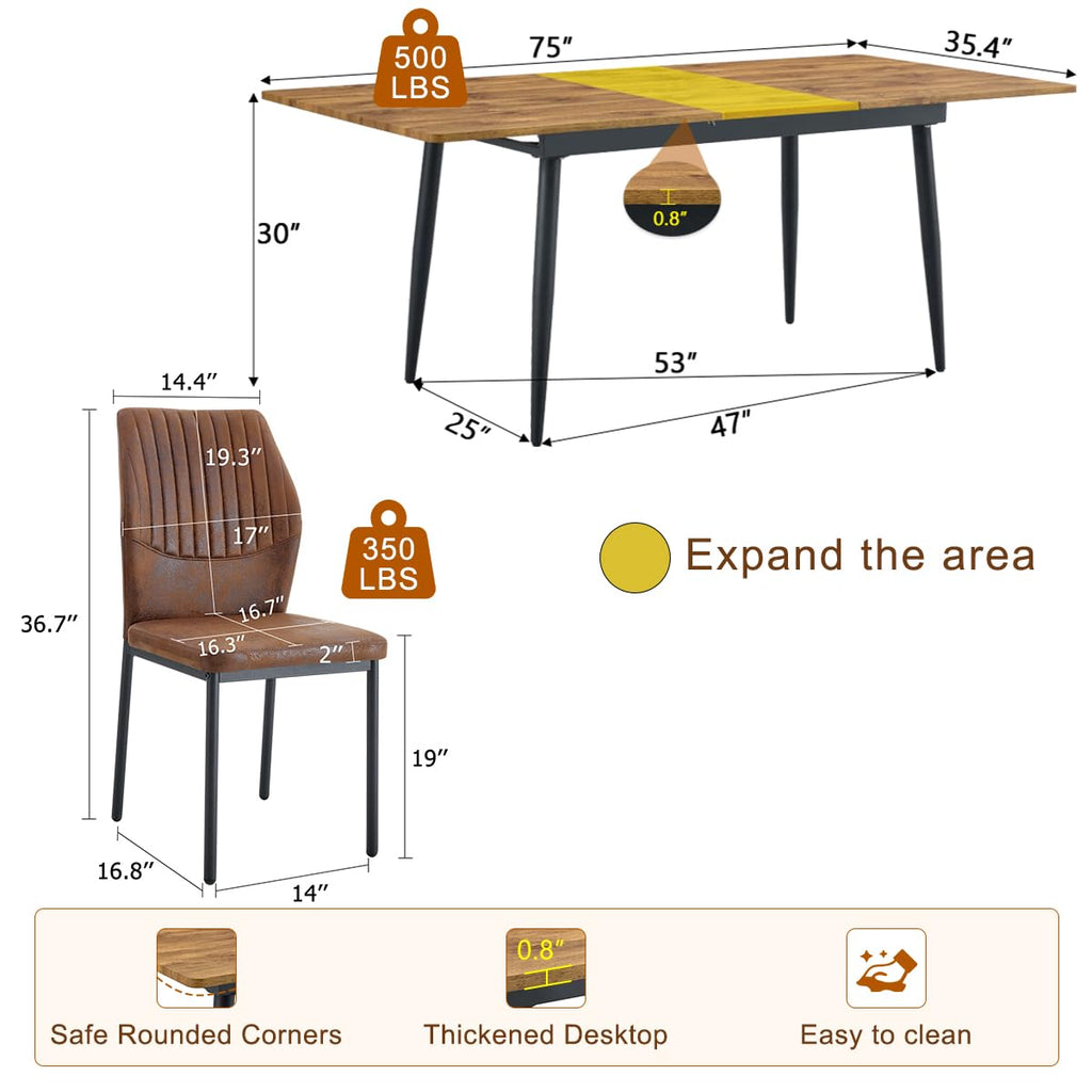 Extendable Dining Table Set for 8 Wood Upholstered Chairs Q624582