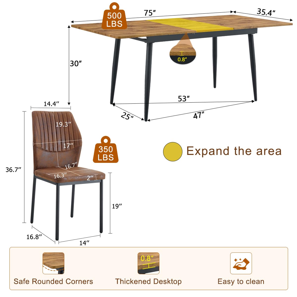 Extendable Dining Table Set for 8 Wood Upholstered Chairs Q624582