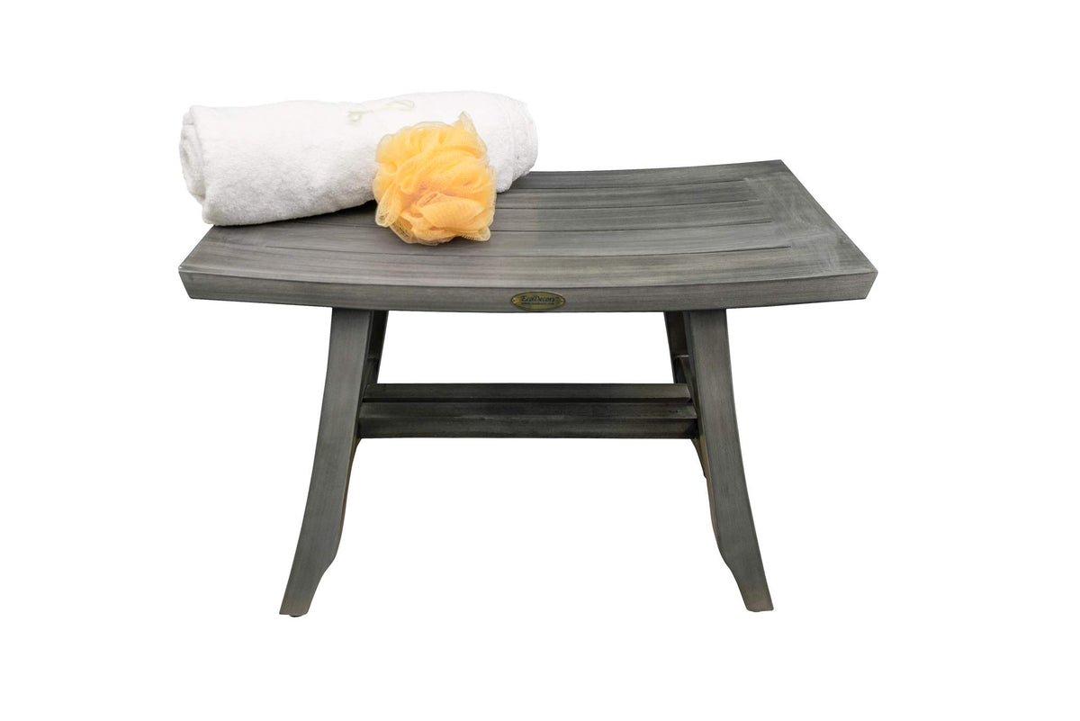 24" Gray Teak Shower Bench with Curved Seat Q397223