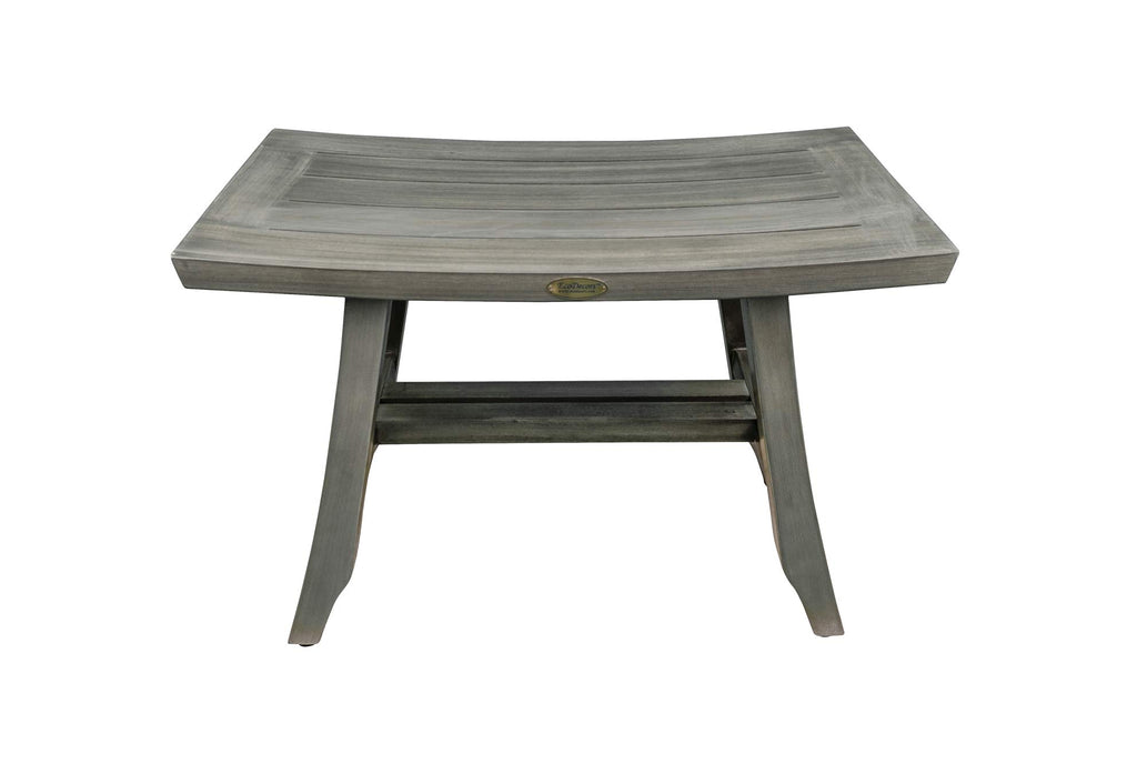 24" Gray Teak Shower Bench with Curved Seat Q397223