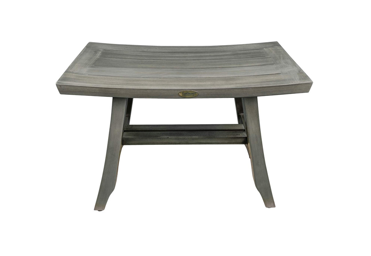 24" Gray Teak Shower Bench with Curved Seat Q397223