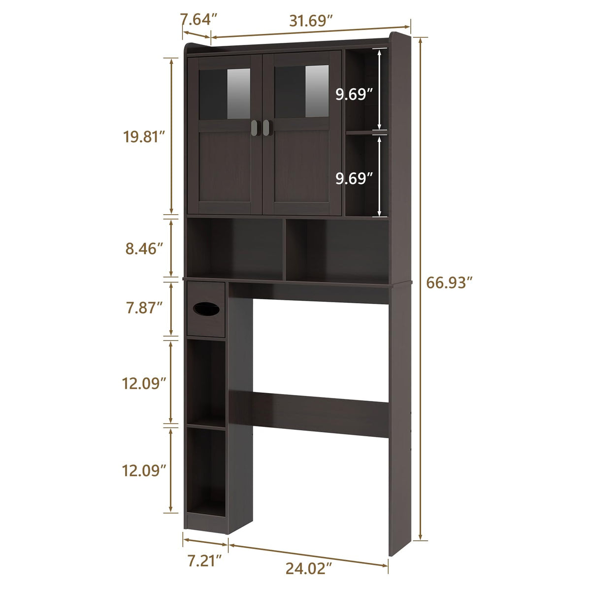 Over The Toilet Storage Cabinet with Doors and Shelves A720025