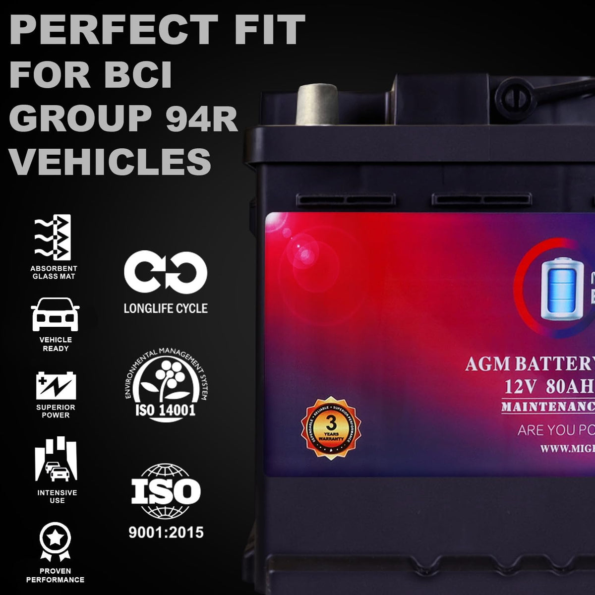 12V 80AH 850 CCA Replacement Battery Q92987