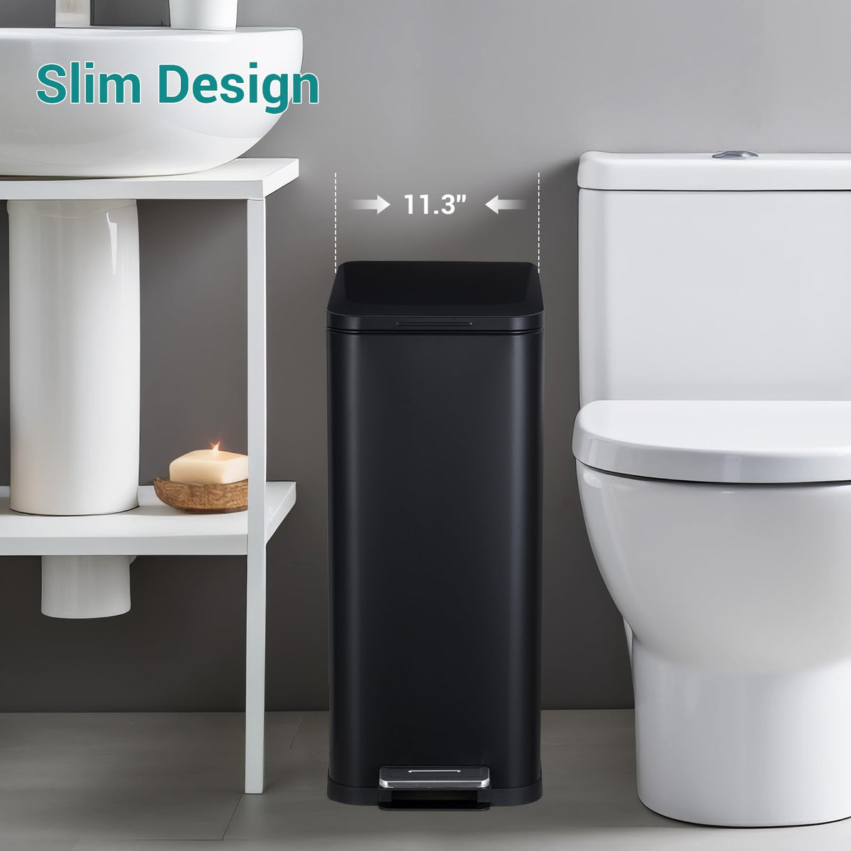 50L Slim Stainless Steel Trash Can with Lid U96495