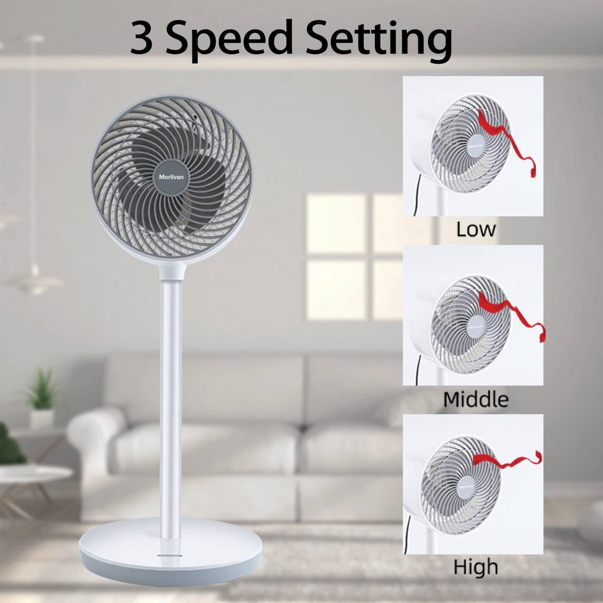 16 Inch 3-Speed Oscillating Stand Fan with Remote, White G441