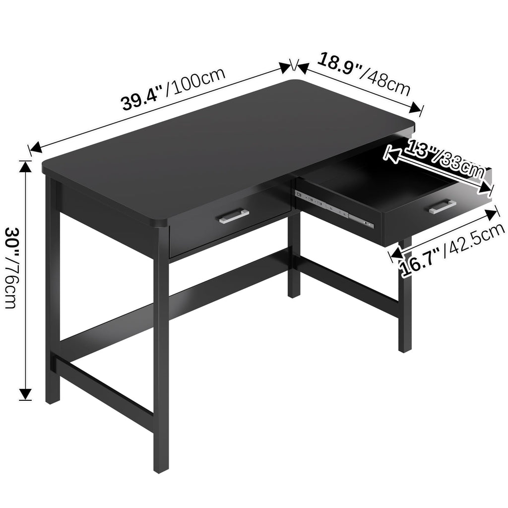 39.4" Small Desk with Wood Drawers Black G586389