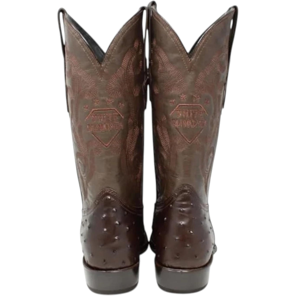 White Ostrich Print Leather Western Cowboy Boots U9709
