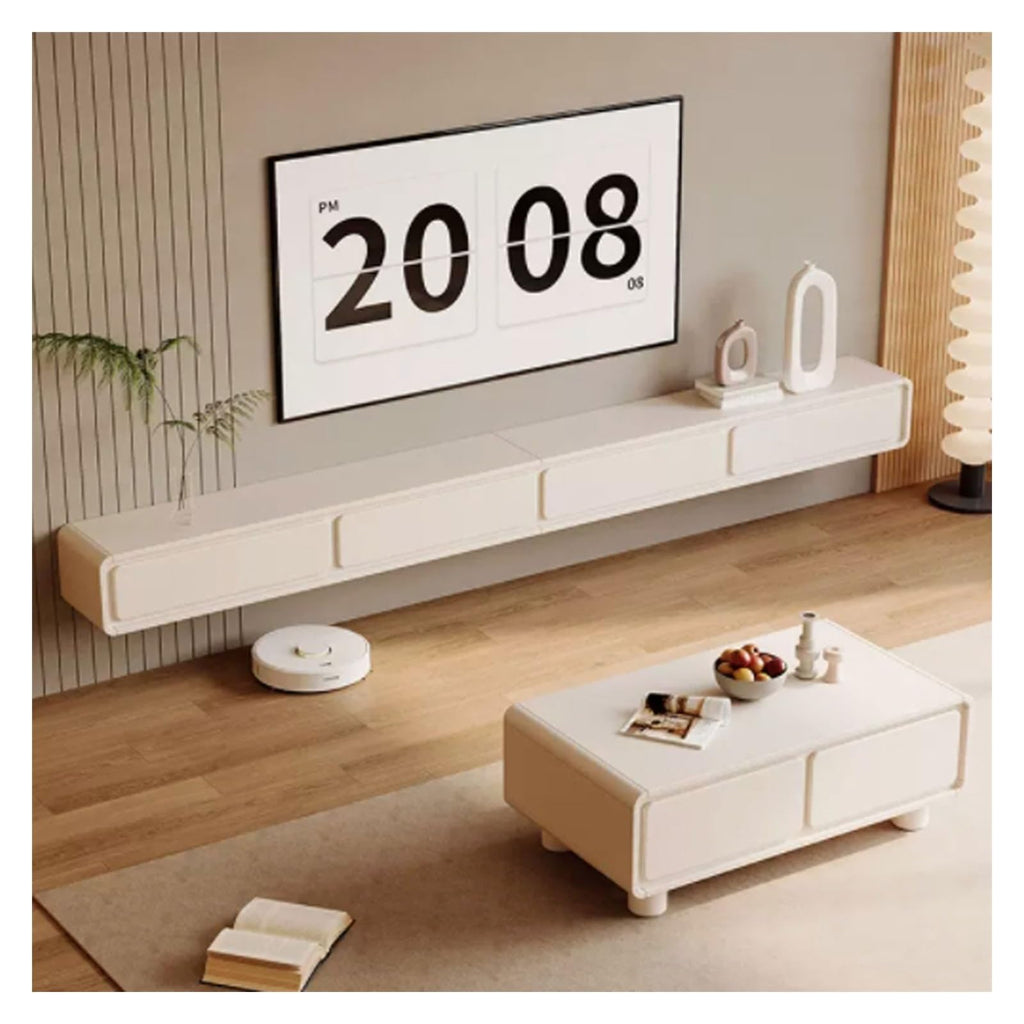 Cream White Floating TV Stand with Drawers G80347