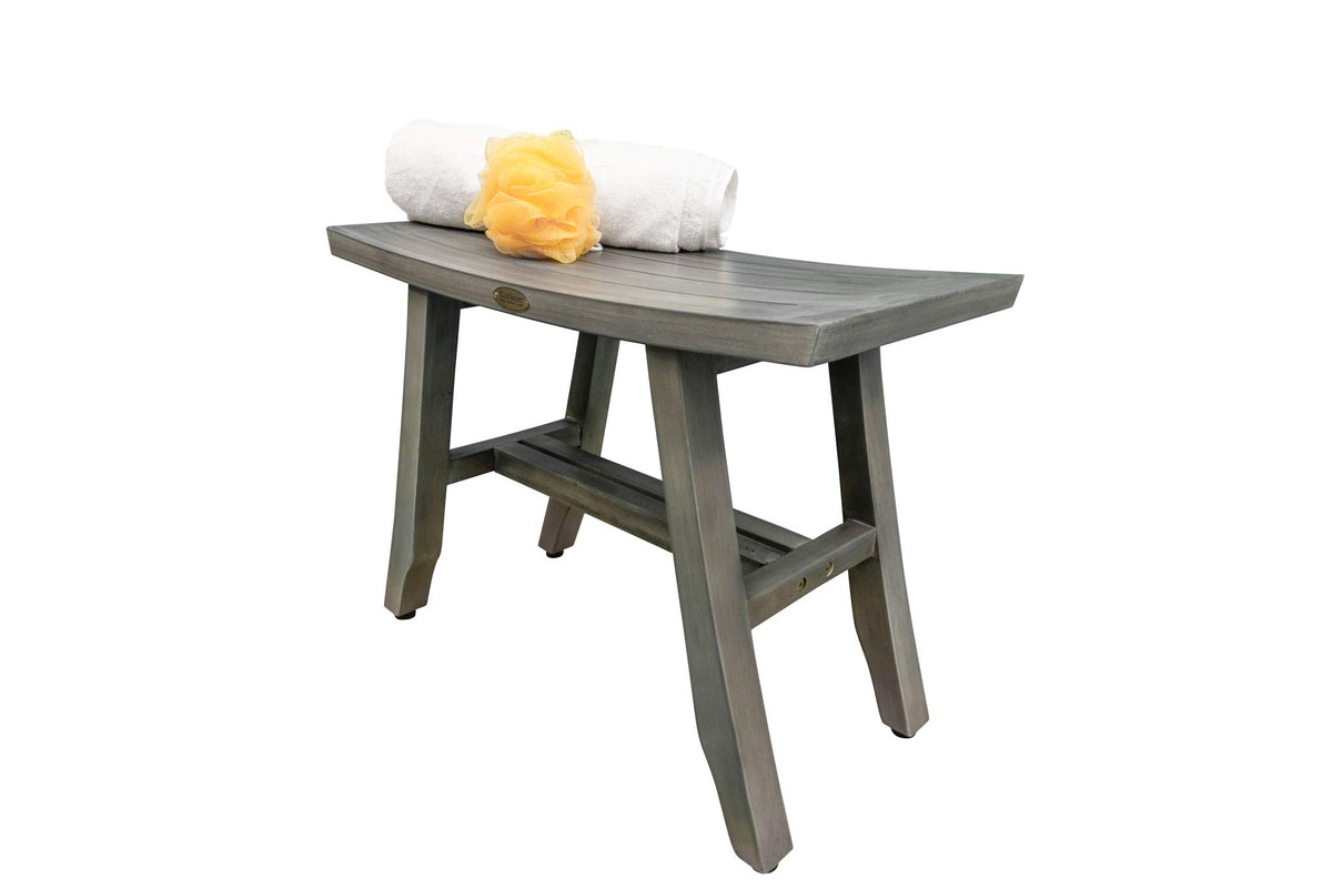 24" Gray Teak Shower Bench with Curved Seat Q397223