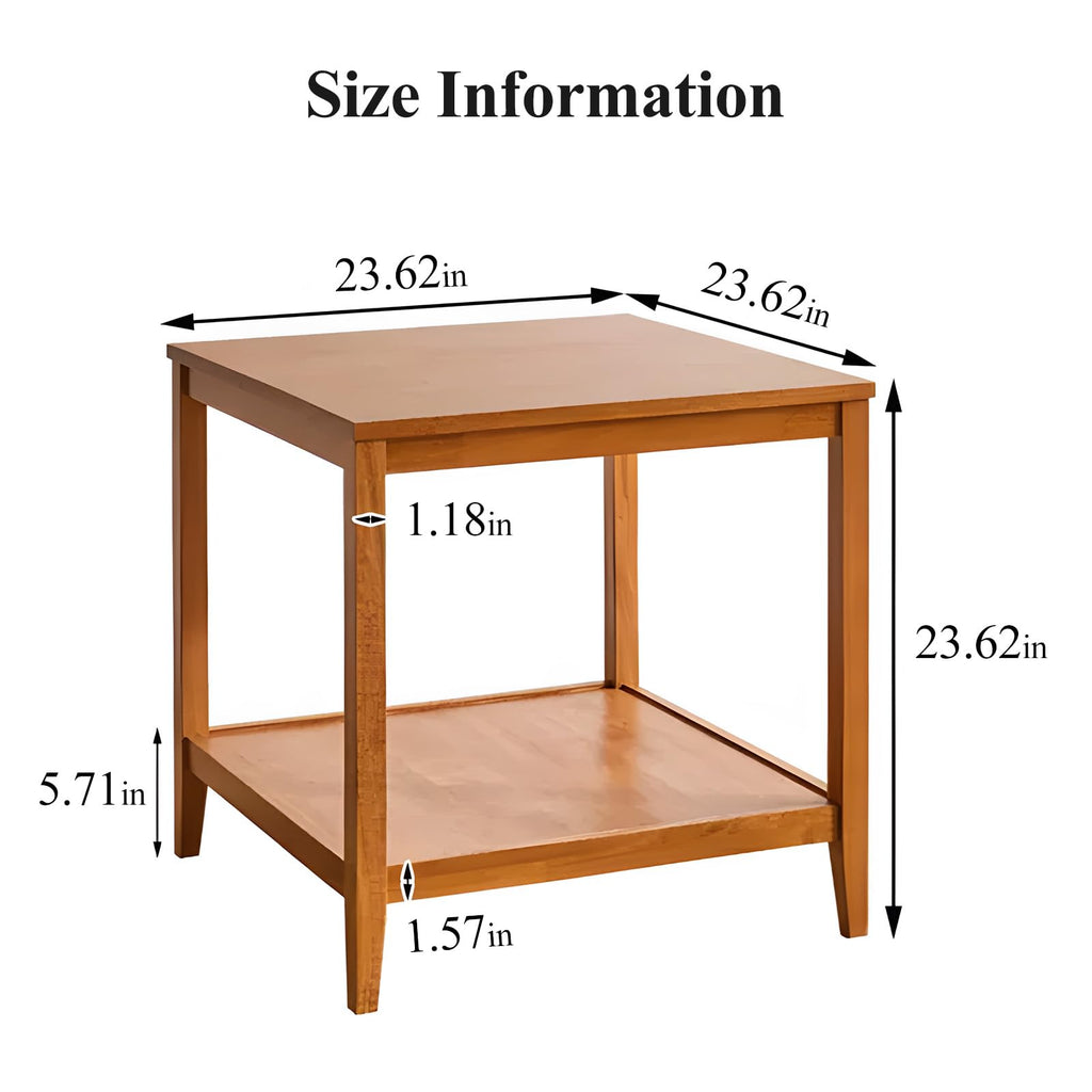 Solid Wood Square Side Table with Storage Shelf I93182