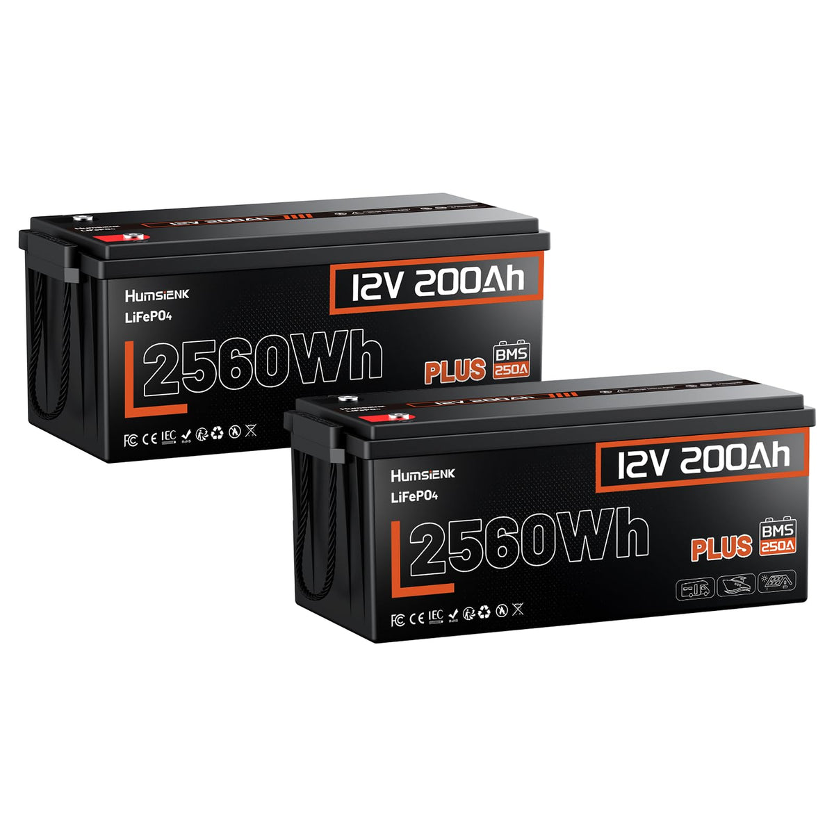 2 Pack 12V 200Ah LiFePO4 Lithium Battery 250A BMS D668