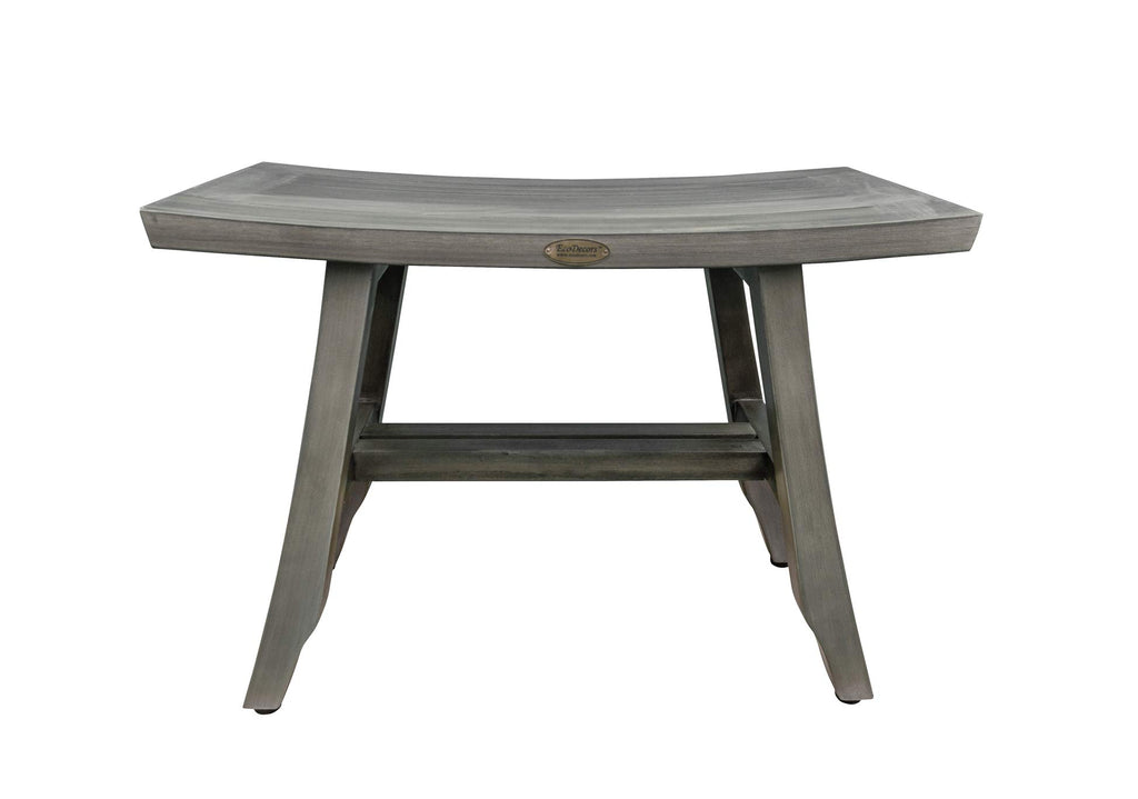 24" Gray Teak Shower Bench with Curved Seat Q397223