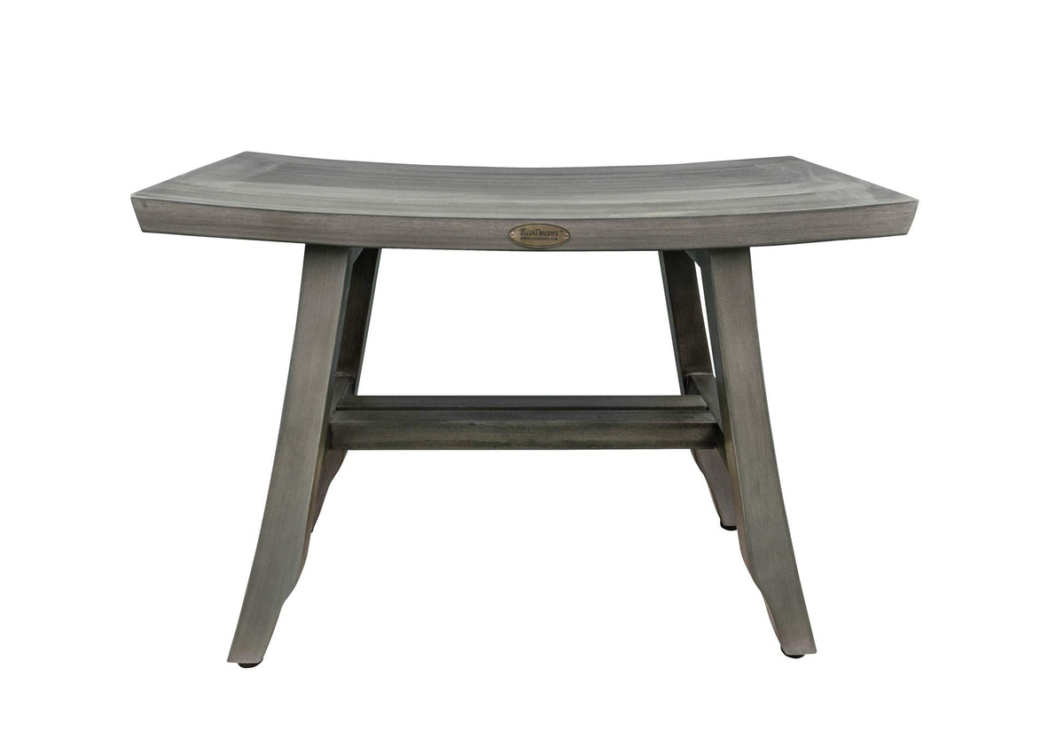 24" Gray Teak Shower Bench with Curved Seat Q397223