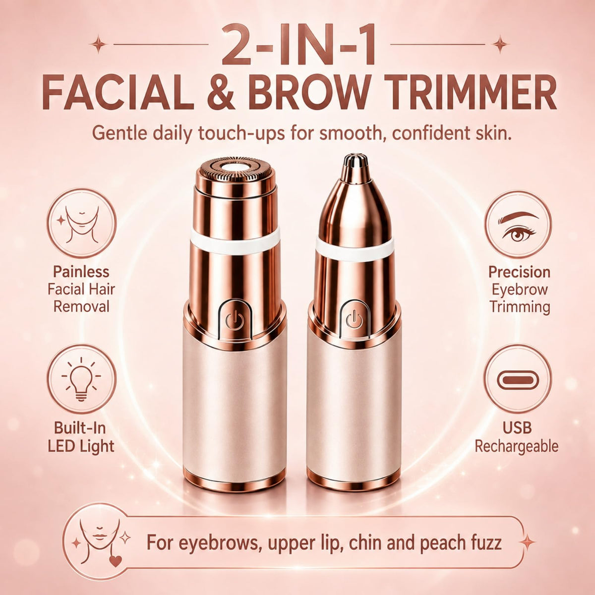 2-in-1 Facial Hair Remover & Eyebrow Trimmer with LED Light S191075