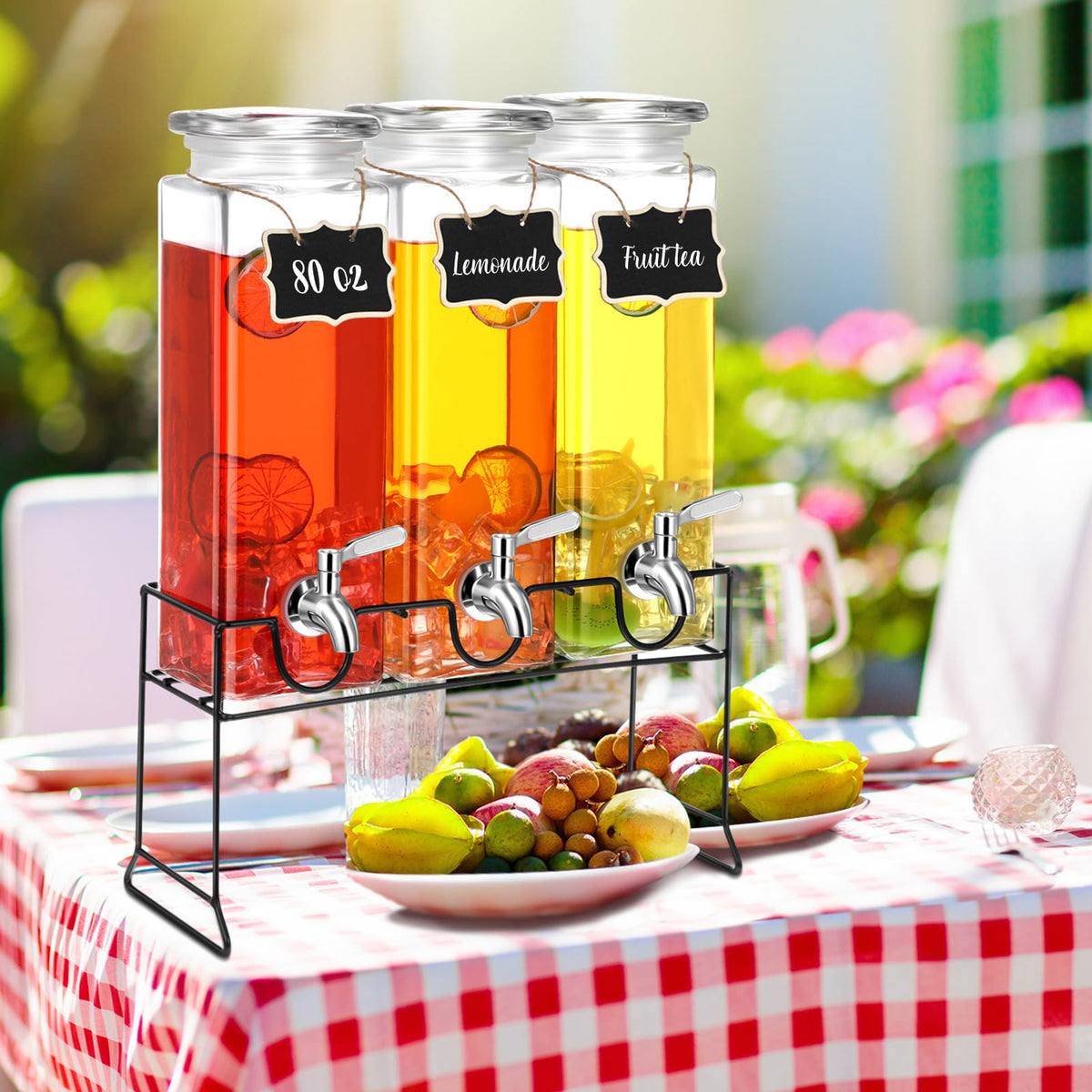 80 oz Glass Drink Dispenser with Stand and Spigot Q680