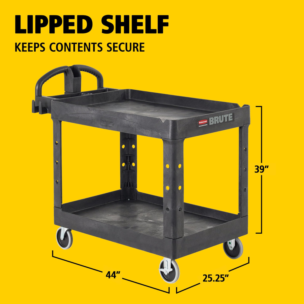 Black 2-Shelf Utility Cart with Lipped Shelves L37716