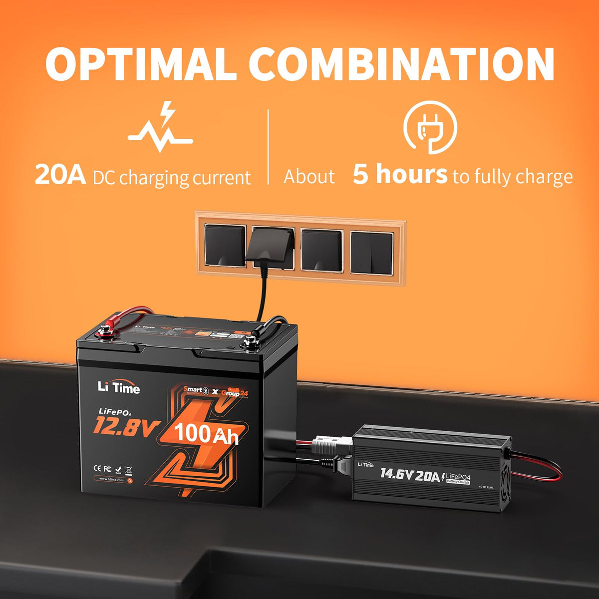 12V 100Ah Group 24 LiFePO4 Battery with Charger C831