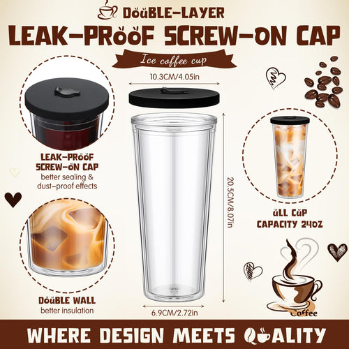 2 Pack 24 oz Clear Plastic Insulated Tumblers with Lids and Straws N755967