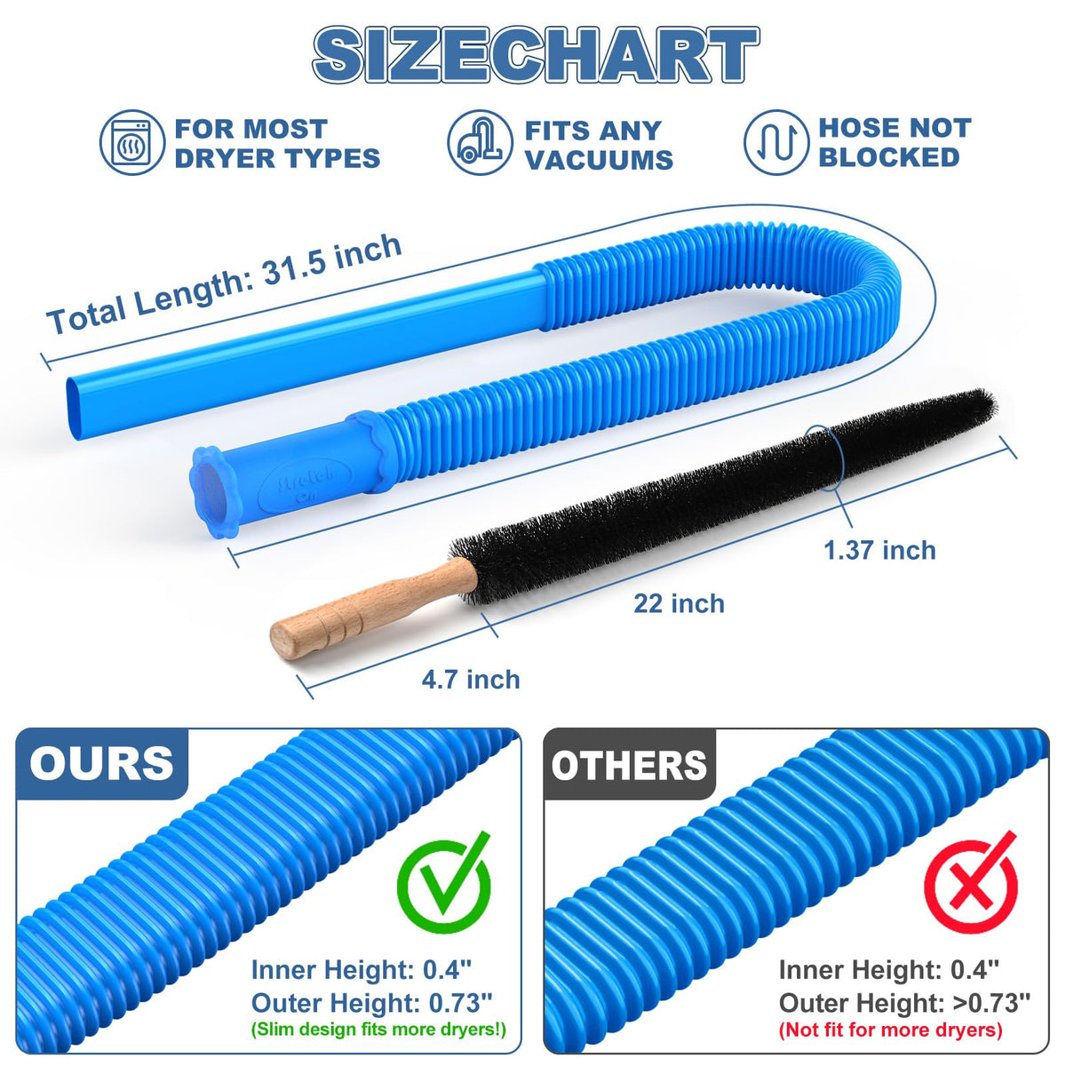 2Pcs Dryer Vent Cleaner Kit Vacuum Hose Attachment & Brush T34790