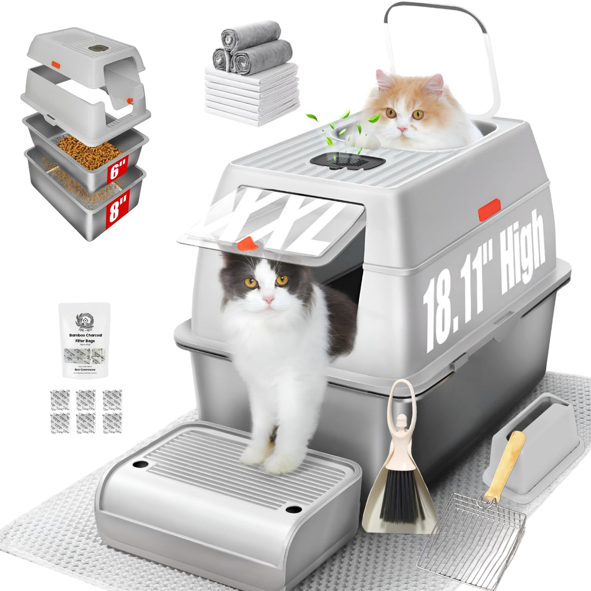 XXL Stainless Steel Sifting Litter Box with Lid O945